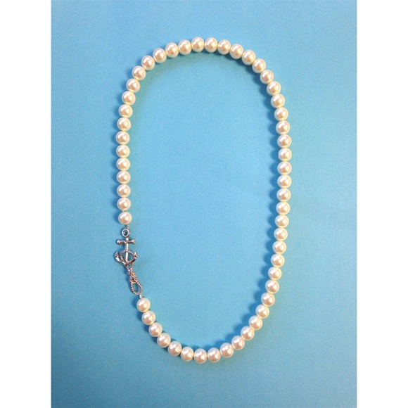 Glass Pearl Anchor Necklace - Gold or Silver - Picture 2 of 2